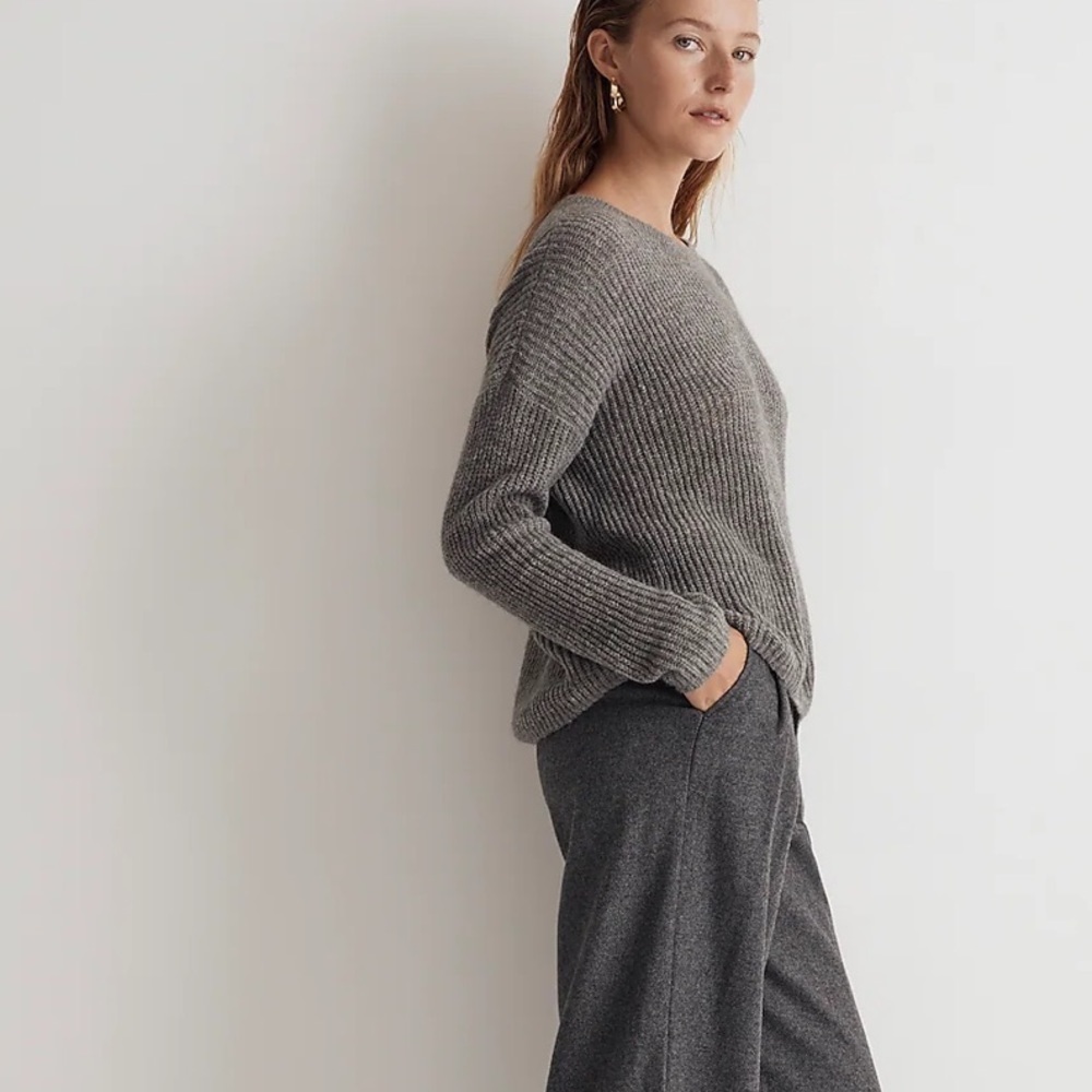 NWOT Madewell ribbed crewneck sweater heather pewter grey